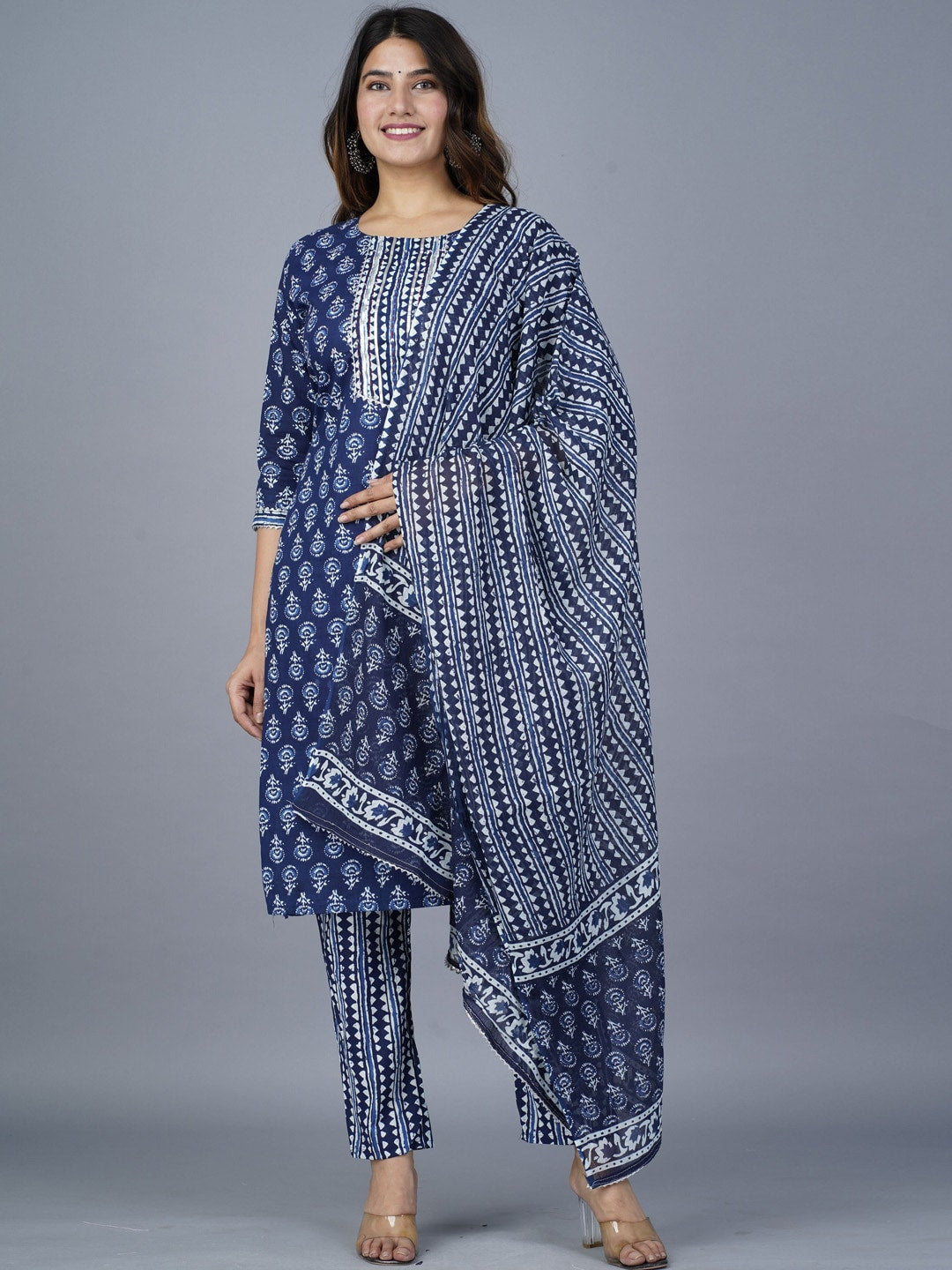 Kalini Ethnic Motifs Printed Regular Kantha Work Pure Cotton Kurta with Trousers & With - Distacart