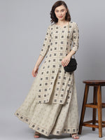 Thumbnail for Khushal K Women Taupe Printed Kurta with Skirt - Distacart