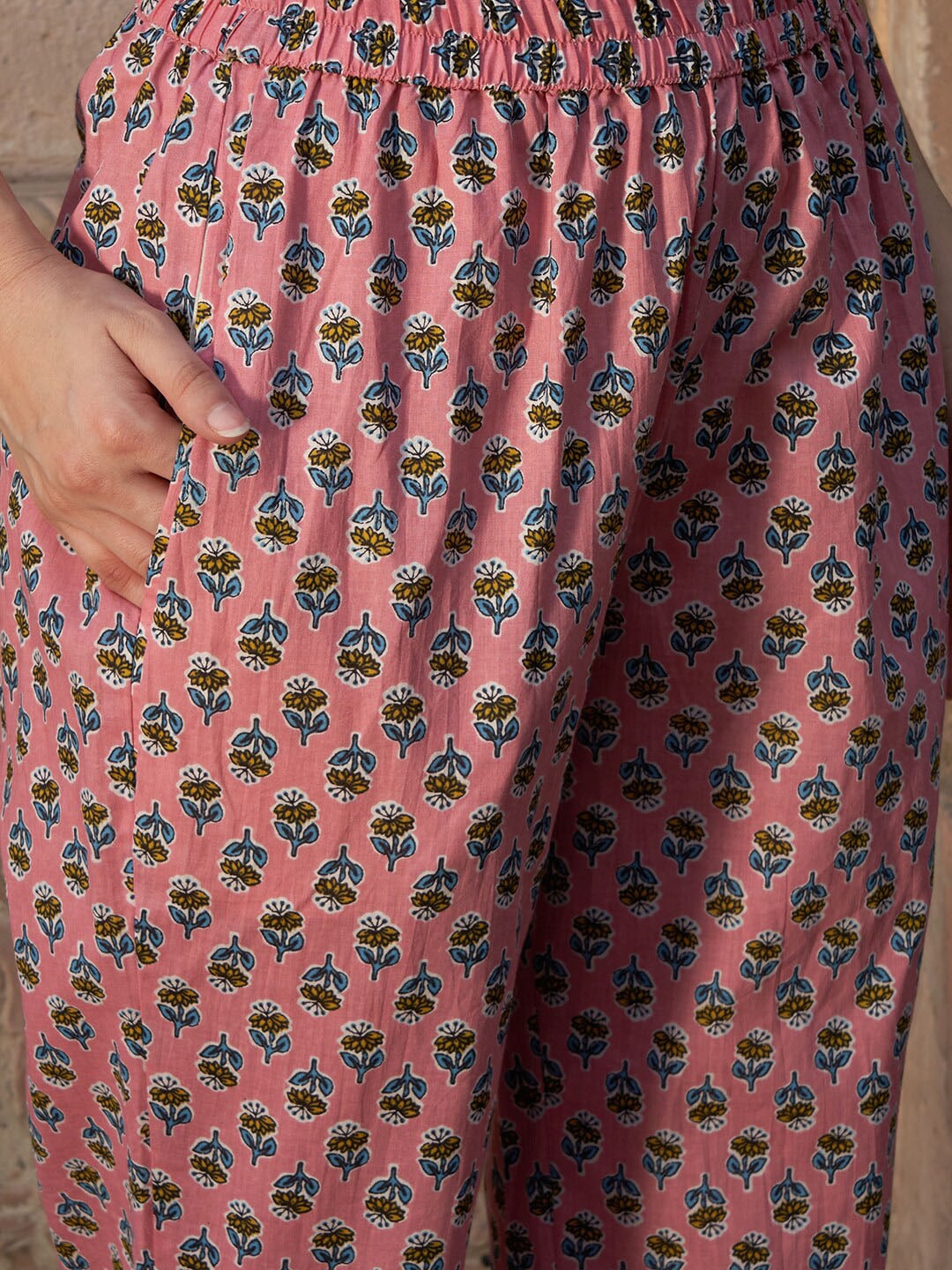 Sangria Blue Floral Printed Gotta Patti Pure Cotton Kurta with Trousers & Dupatta - Distacart