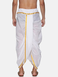 Thumbnail for Sethukrishna Men White & Gold-Coloured Solid Readymade Cotton Dhoti Pant - Distacart