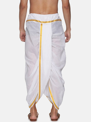 Sethukrishna Men White & Gold-Coloured Solid Readymade Cotton Dhoti Pant - Distacart