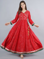 Thumbnail for Kalini Women Red & fire brick Ethnic Motifs Yoke Design Mirror Work Anarkali Kurta - Distacart