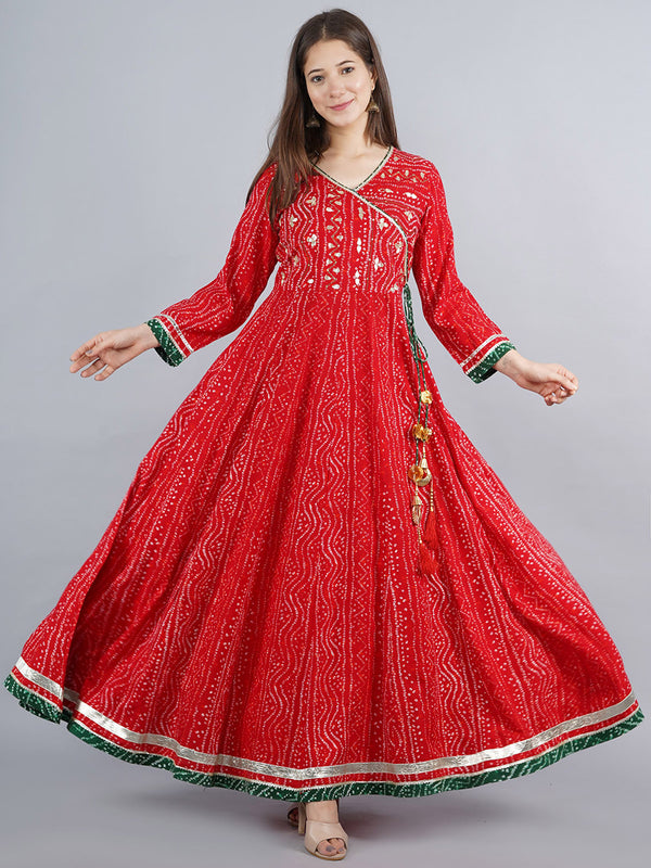 Kalini Women Red & fire brick Ethnic Motifs Yoke Design Mirror Work Anarkali Kurta - Distacart