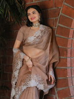 Thumbnail for Tikhi Imli Beige Embroidered Organza Saree - Distacart