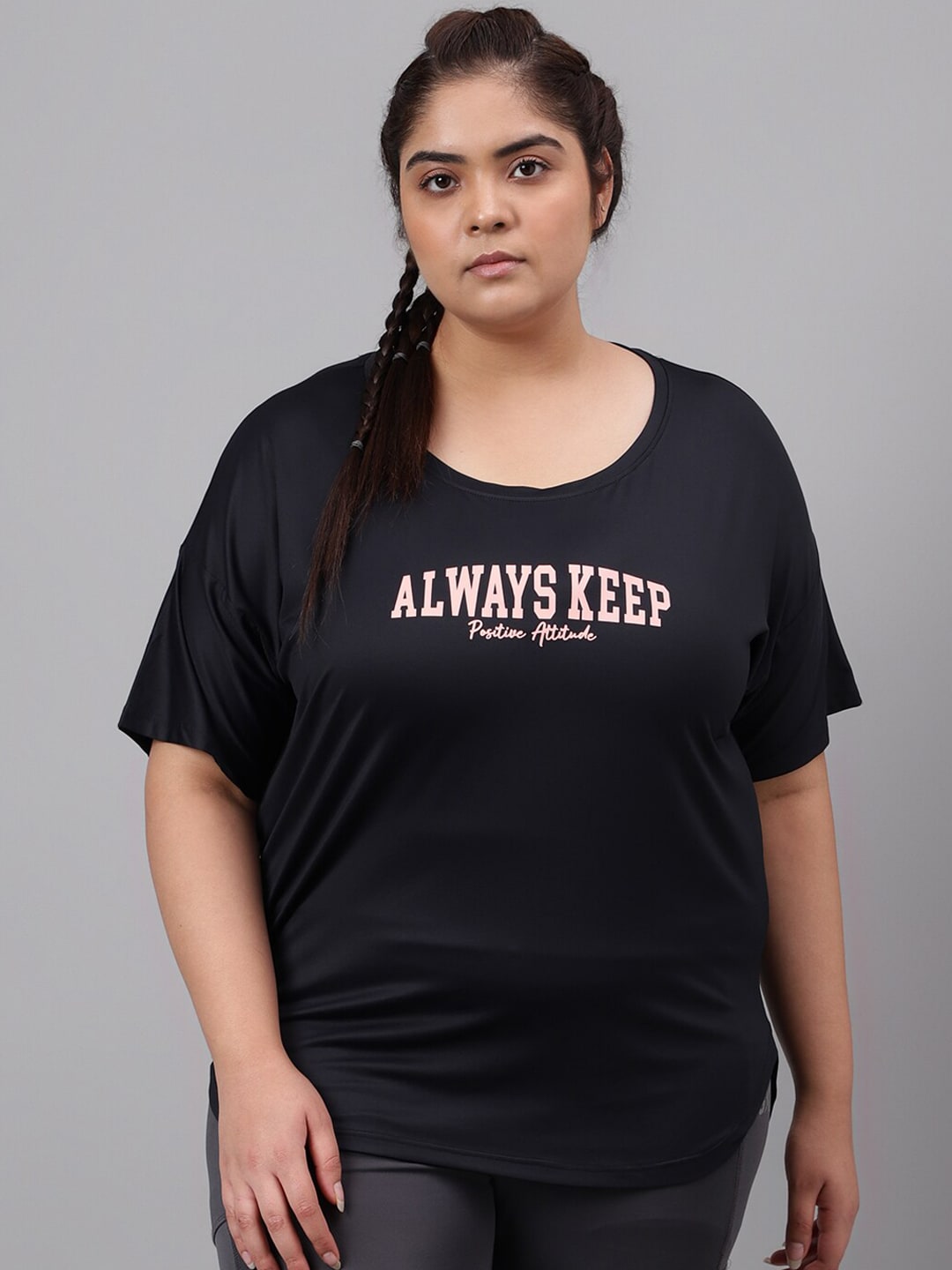 MKH Plus Size Typography Printed Relaxed Fit Dri FIT T-shirt - Distacart