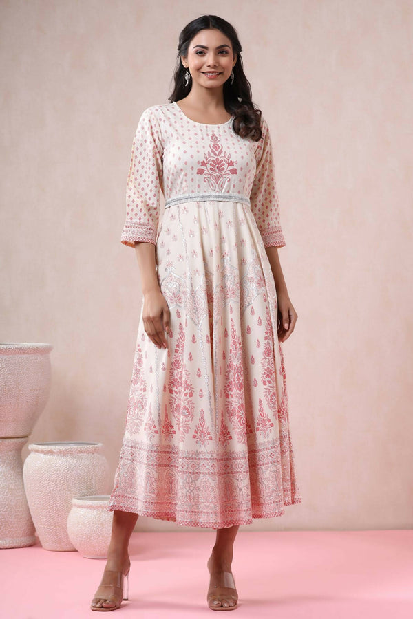Juniper Women Ivory American Crepe Printed Flared Dress - Distacart