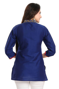 Thumbnail for Snehal Creations Regal Affair Royal Blue Raw Silk Short Tunic