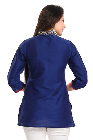 Snehal Creations Regal Affair Royal Blue Raw Silk Short Tunic