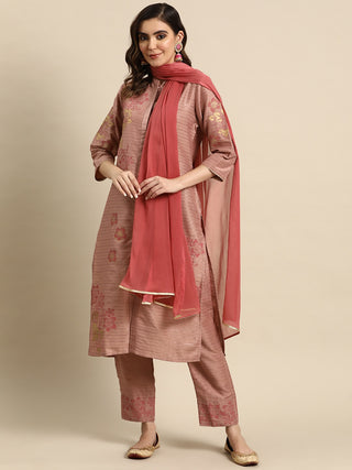 Sangria Women Floral Printed Regular Kurta With Trousers & With Dupatta - Distacart