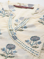 Thumbnail for Sangria Floral Printed Angrakha Sequinned Pure Cotton Kurta With Trousers - Distacart
