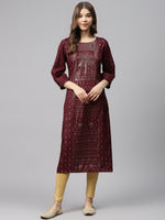Thumbnail for Biba Women Maroon & Golden Printed Straight Kurta - Distacart