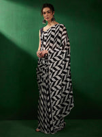Thumbnail for Sangria Striped Embellished Beads and Stones Sarees - Distacart