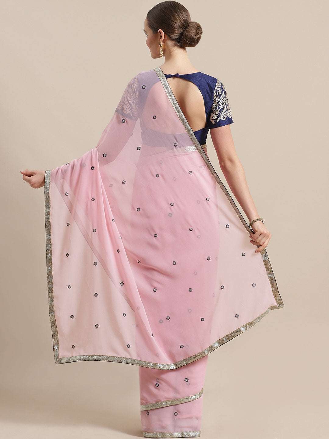Saree Mall Pink & Navy Blue Embroidered Saree - Distacart