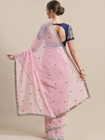 Thumbnail for Saree Mall Pink & Navy Blue Embroidered Saree - Distacart