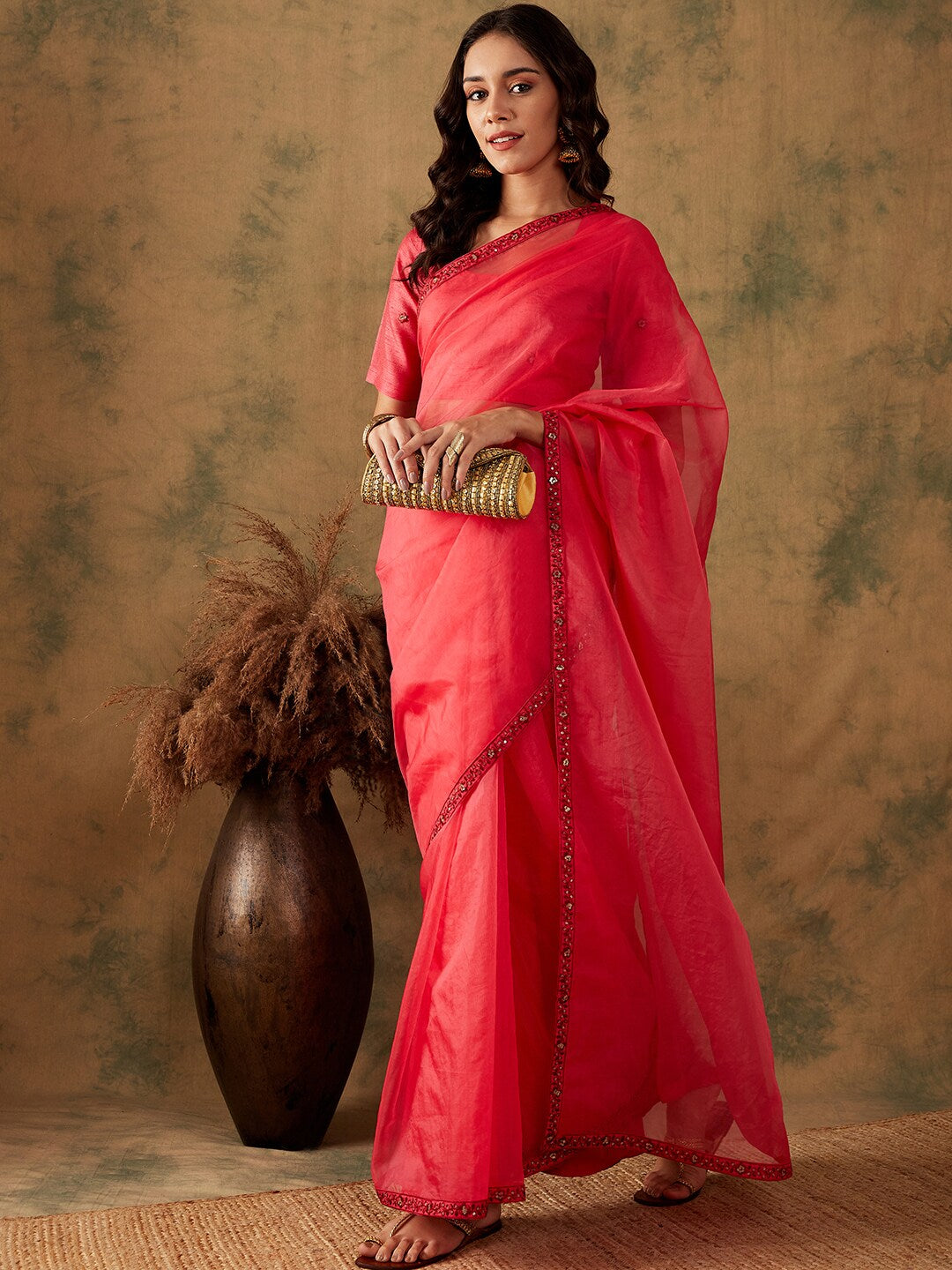 Sangria Thread & Sequin Embroidered Border Sarees - Distacart