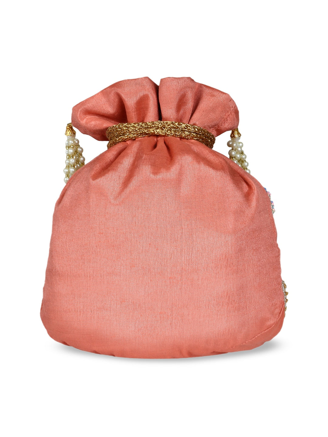 Anekaant Peach-Coloured & Gold-Toned Embellished Clutch - Distacart