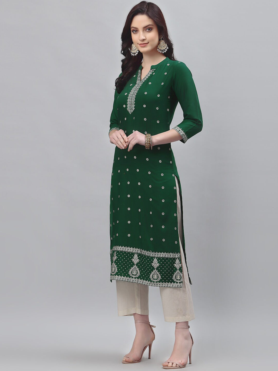 Kalini Women Green Ethnic Motifs Embroidered Thread Work Kurta - Distacart