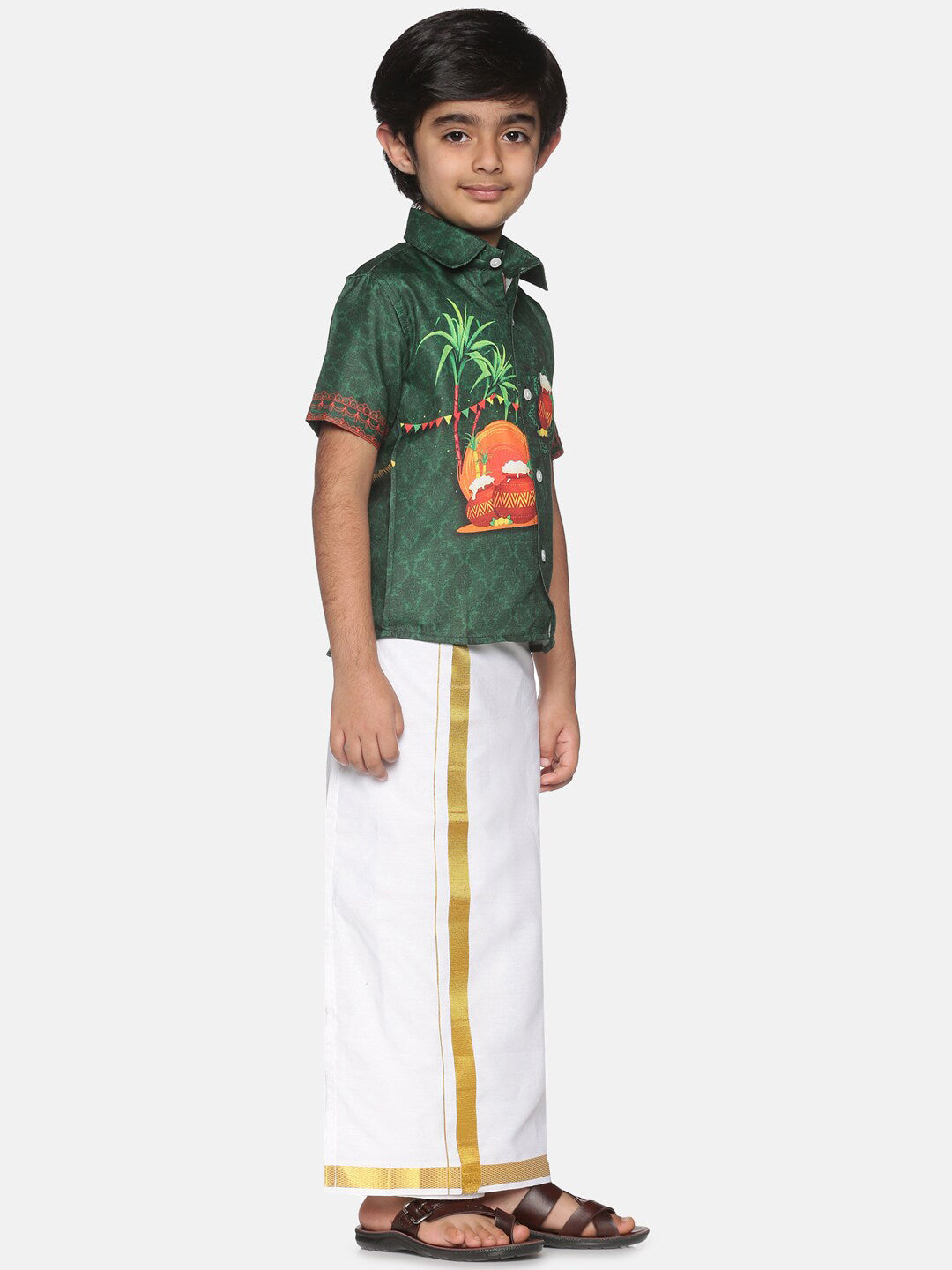 Sethukrishna Boys Green & White Printed Shirt - Distacart