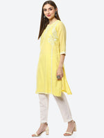 Thumbnail for Biba Women Yellow Ethnic Motifs Embroidered Chikankari Kurta - Distacart