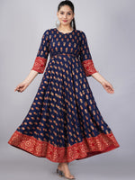 Thumbnail for Kalini Women Navy Blue & Red Ethnic Motifs Printed Anarkali Kurta - Distacart