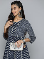 Thumbnail for HERE&NOW Ethnic Motifs Printed Layered Gotta Patti Pure Cotton Kurta with Sharara - Distacart