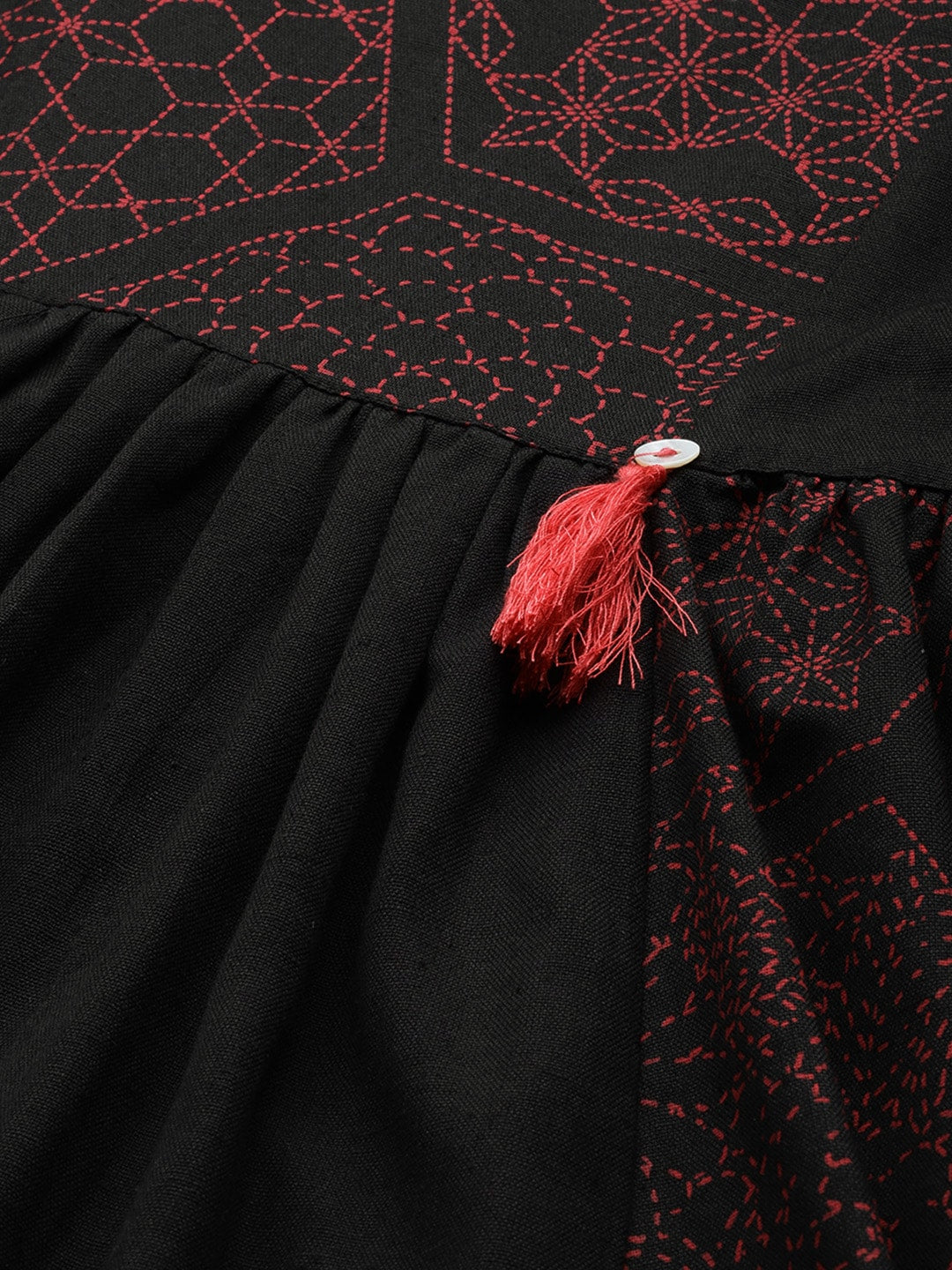 Sangria Women Black Printed Empire Pure Cotton Kurta with Trousers - Distacart