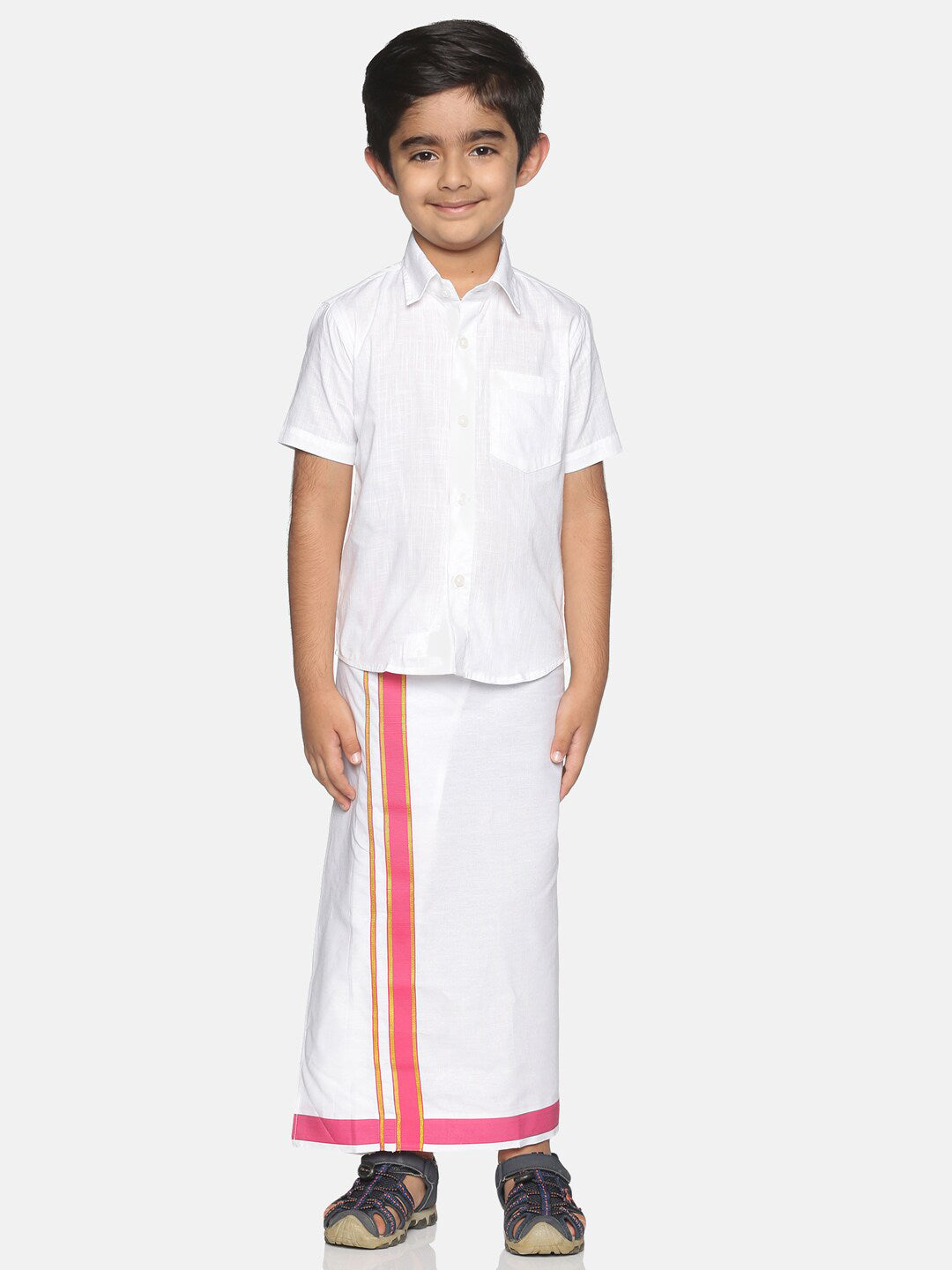 Sethukrishna Boys White Pure Cotton Shirt and Veshti Set - Distacart