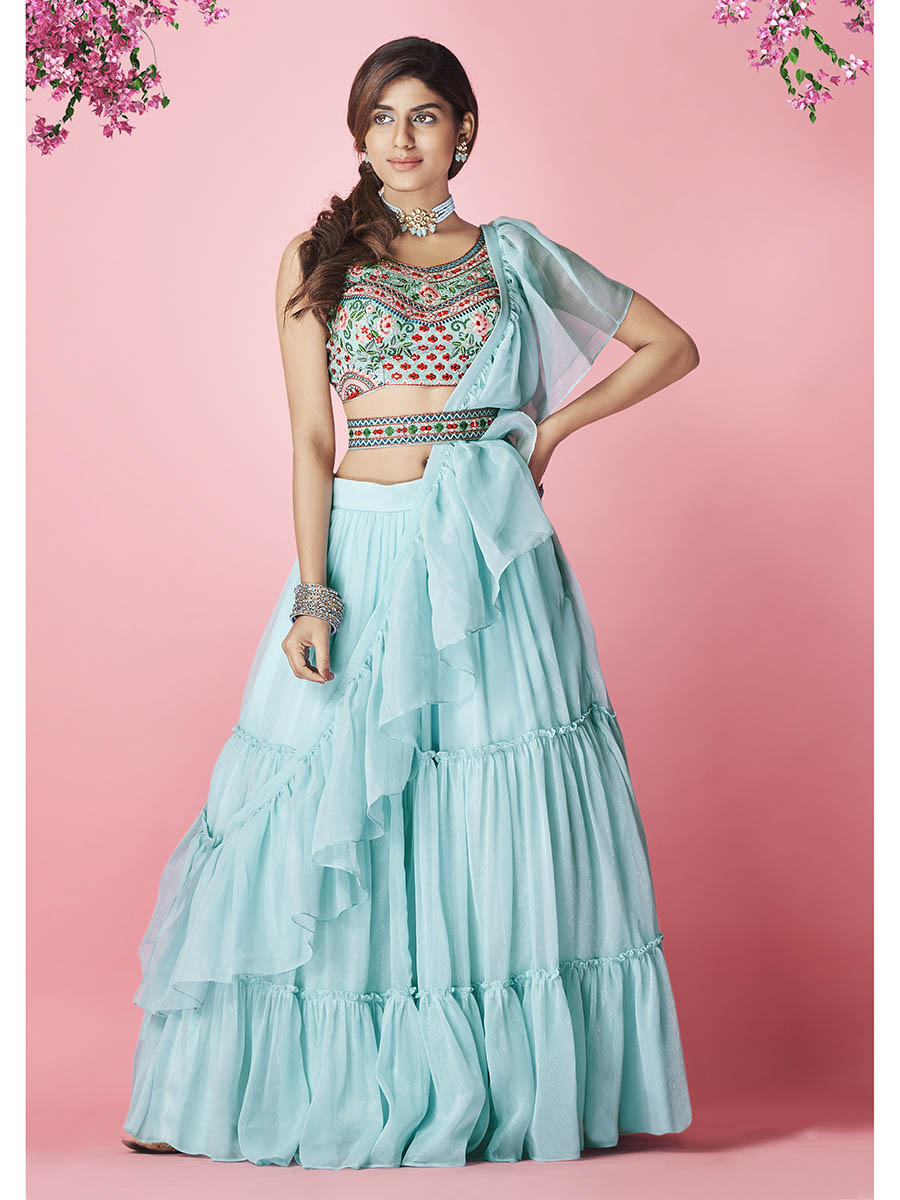 Myra Sky Blue Art Silk Designer Lehenga - Distacart