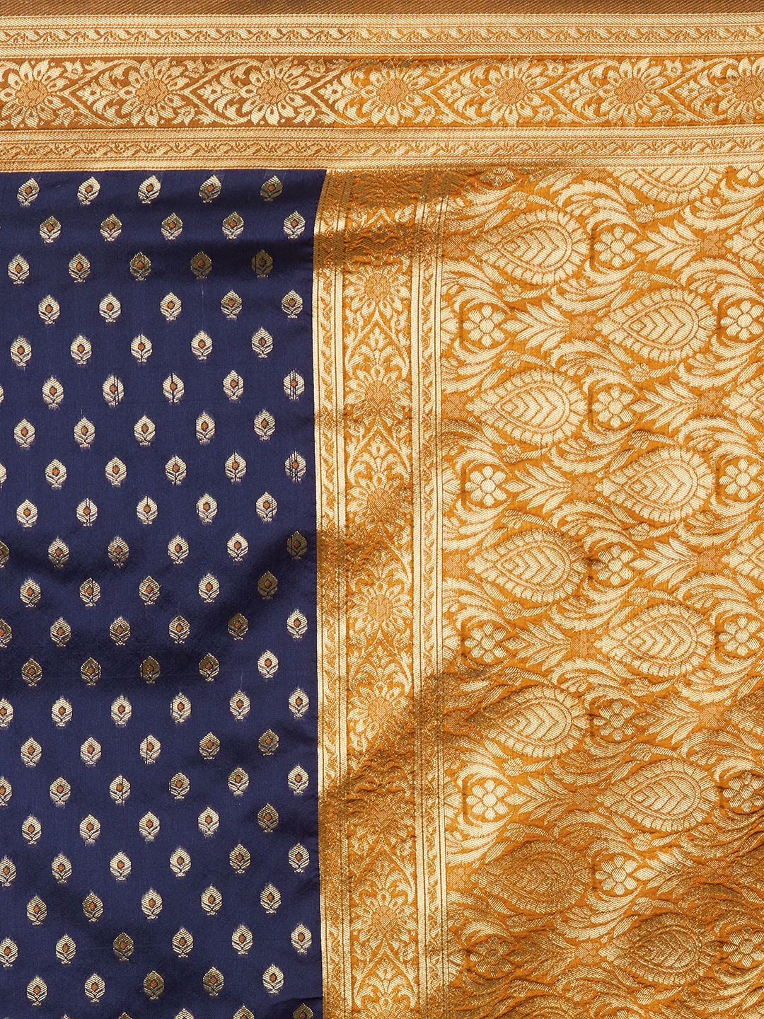 Mitera Navy Blue Silk Blend Woven Design Banarasi Saree - Distacart