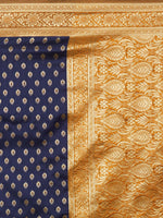 Thumbnail for Mitera Navy Blue Silk Blend Woven Design Banarasi Saree - Distacart