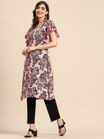 Thumbnail for Sangria Floral Print Flutter Sleeves Kurta - Distacart