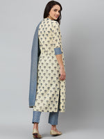 Thumbnail for Khushal K Women Beige Floral Printed Regular Gotta Patti Pure Cotton Kurta with Trousers & With Dupatta - Distacart
