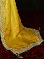 Thumbnail for Mitera Yellow & Blue Woven Design Beads and Stones Saree - Distacart