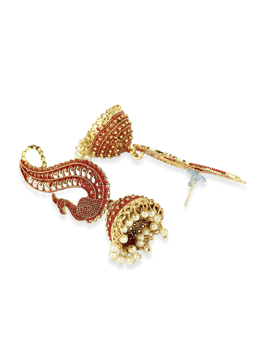 Anikas Creation Red & Gold-Plated Peacock Shaped Jhumkas - Distacart