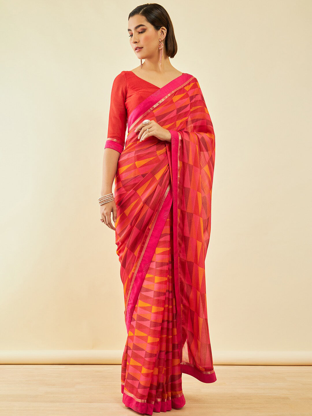 Soch Coral Geometric Printed Beads and Stones Saree - Distacart