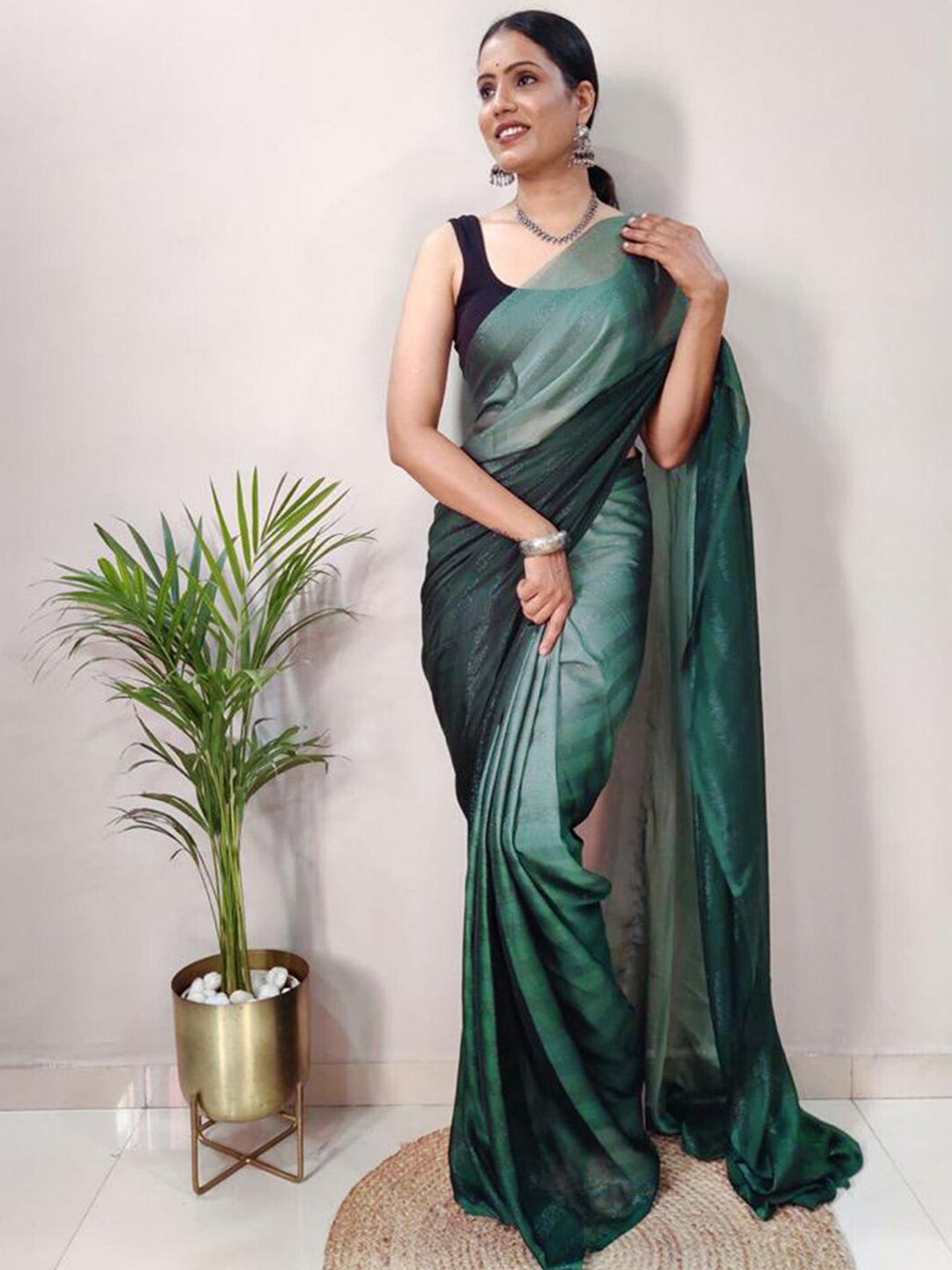 Mitera Striped Zari Poly Georgette Ready to Wear Saree - Distacart