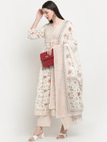 Thumbnail for Kalini Printed Notch Neck Sequinned Pure Cotton Anarkali Kurta with Trousers & Dupatta - Distacart