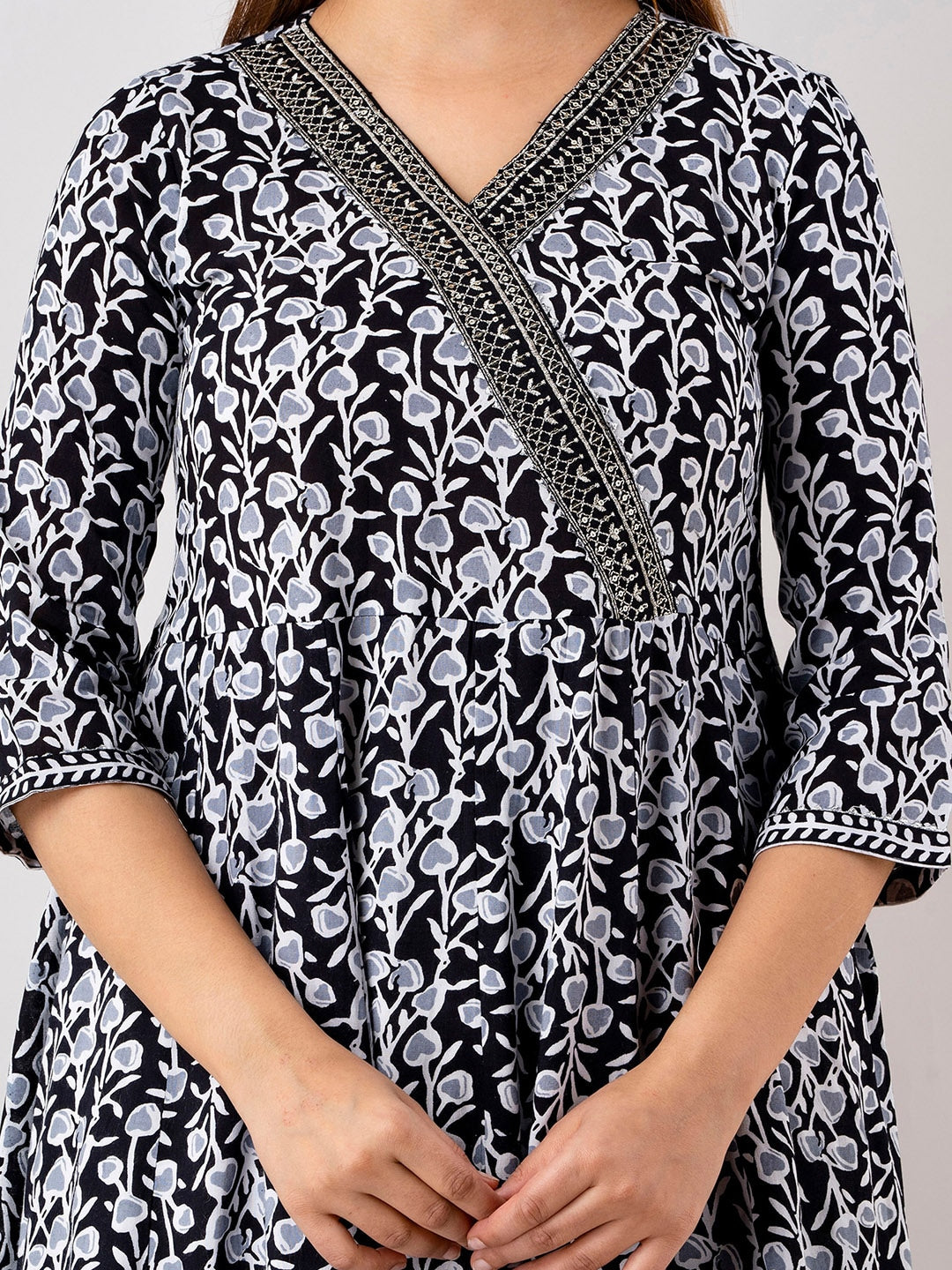 Kalini Women Floral Printed Angrakha Pure Cotton Kurta with Trousers & With Dupatta - Distacart