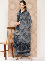 Thumbnail for Kalini Ethnic Motifs Printed Pleated Pure Cotton Kurta with Palazzos & Dupatta - Distacart