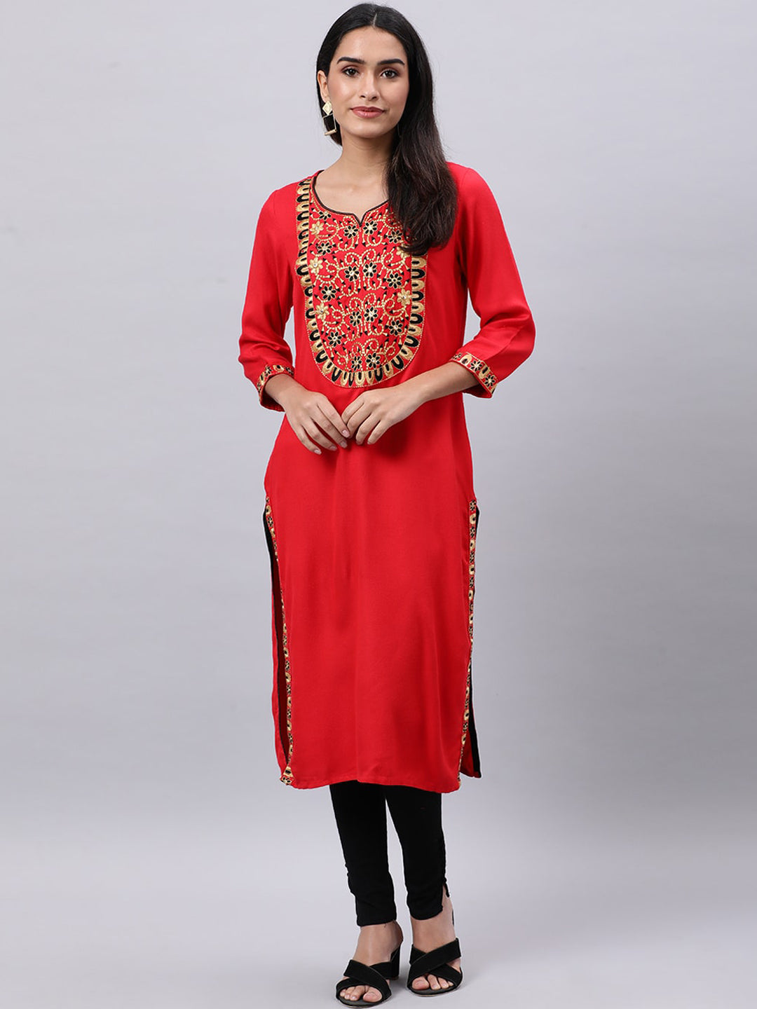 Souchii Women Ethnic Motifs Yoke Design Mirror Work Kurta - Distacart
