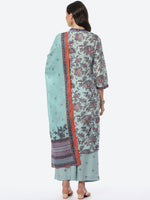 Thumbnail for Biba Blue Ethnic Motifs Printed Kurta with Trousers & Dupatta - Distacart
