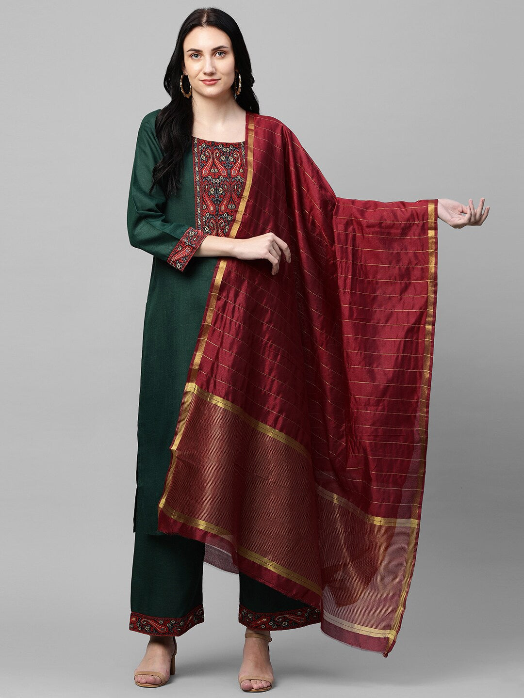 Kalini Women Green Ethnic Motifs Printed Kurta with Palazzos & With Dupatta - Distacart
