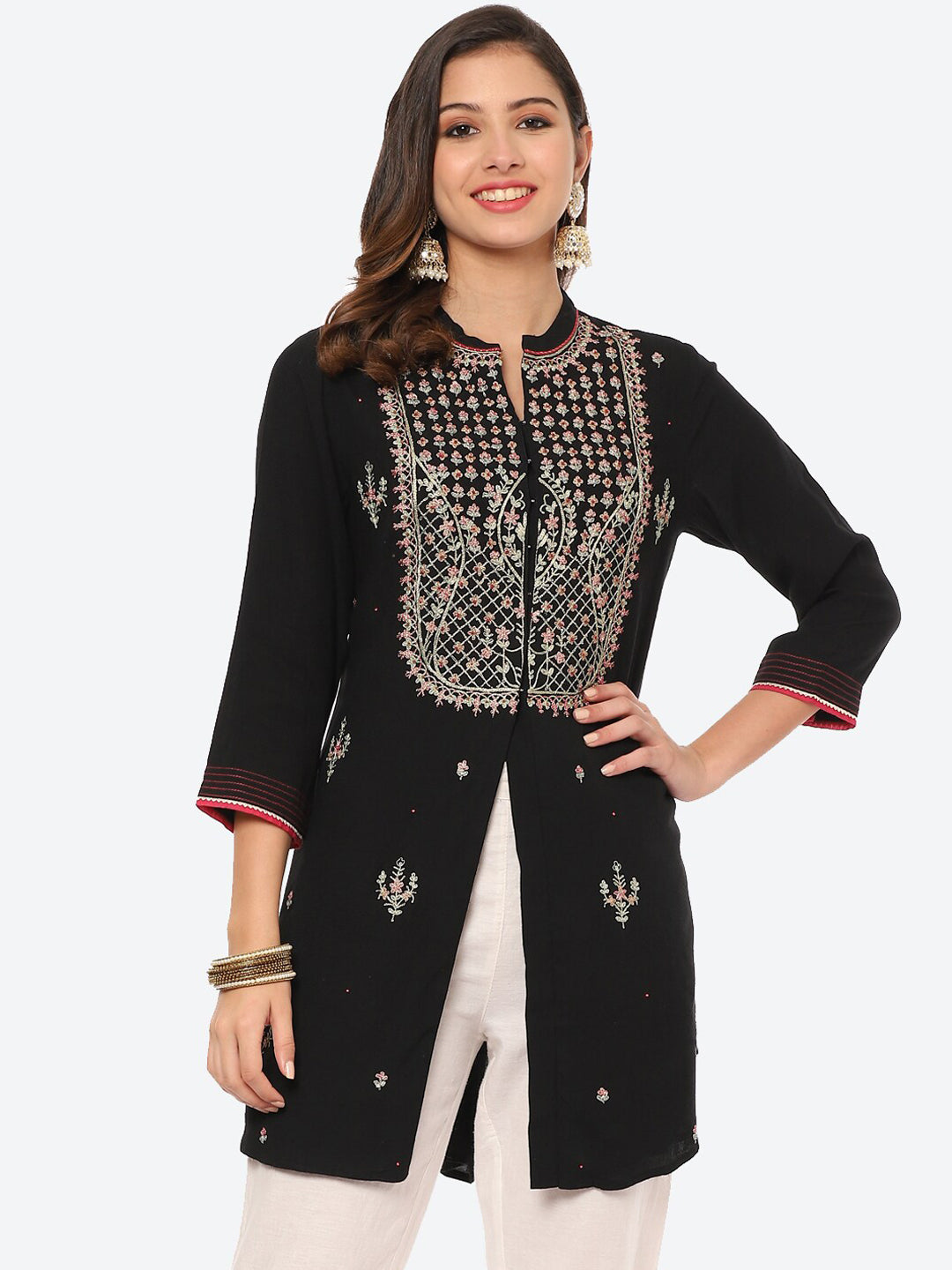 Biba Women Black & brown Ethnic Motifs Embroidered Thread Work Kurta - Distacart