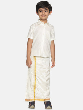 Sethukrishna Boys Cream-Coloured & Gold-Coloured Shirt with Dhoti - Distacart