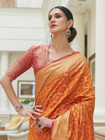 Thumbnail for Mitera Women Mustard & Gold-Toned Woven Design Zari Silk Blend Patola Saree - Distacart