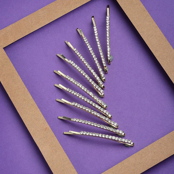 Panash Set of 10 Women Gold-Toned Embellished Bobby Pins - Distacart