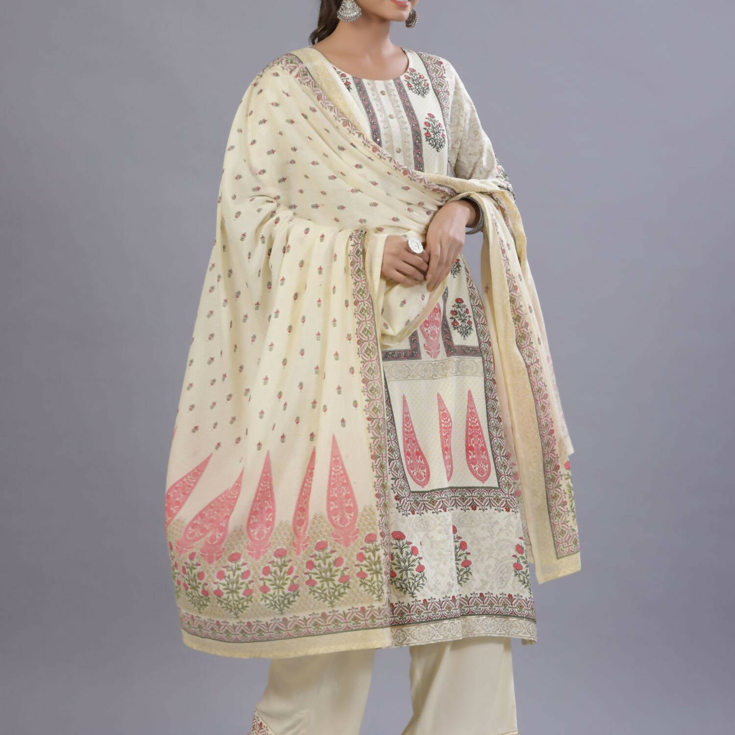 Juniper Women Yellow Rayon Printed Kurta, Pants and Dupatta Set - Distacart