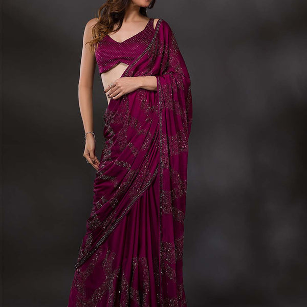 Koskii Embellished Stones Work Poly Crepe Saree With Blouse Piece - Distacart