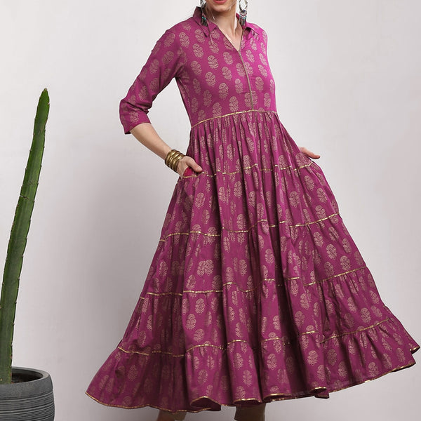 Sangria Women Pink Printed Tiered Anarkali Kurta - Distacart