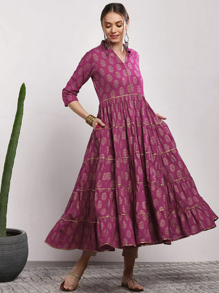 Sangria Women Pink Printed Tiered Anarkali Kurta - Distacart